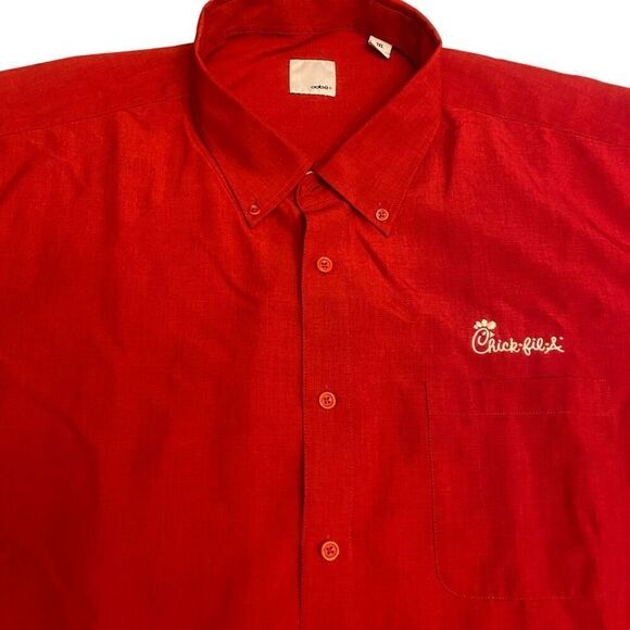 Oobe Chikfila Red Long Sleeve Button Down Team Member Shirt Sz 3XL - Picture 2 of 12